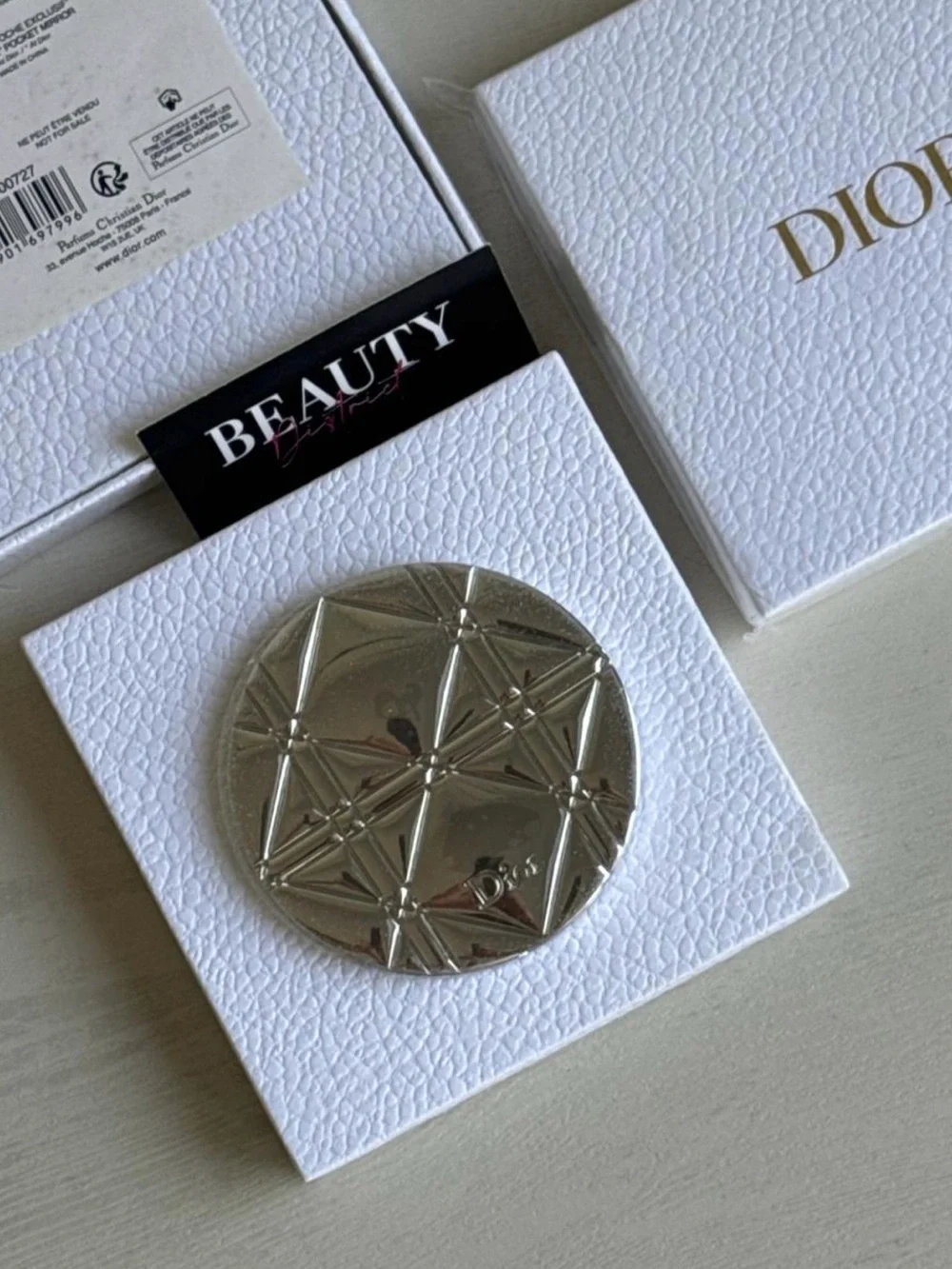 Dior Silver Geometric Quilted Compact Double - Sided Mirror